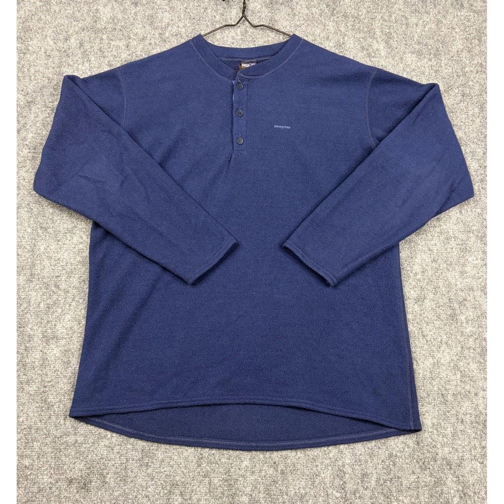 Patagonia Capilene Fleece Henley Shirt Mens Large Navy Blue Long Sleeve USA Made